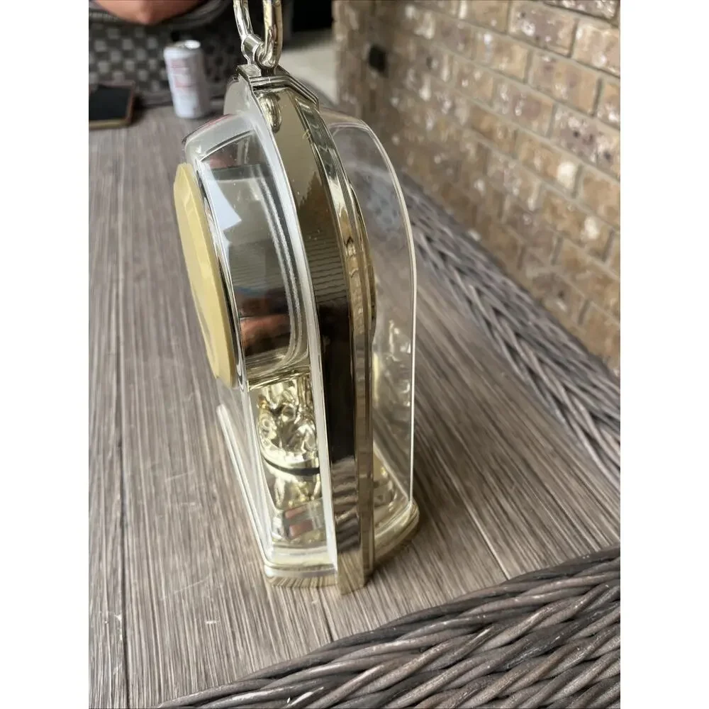 Rhythm Anniversary Mantel Clock Gold Rotating Pendulum Fully Working